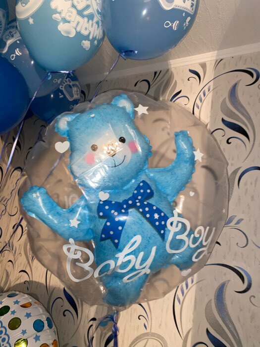 Фотография покупателя товара Шар полимерный 24" «Шар в шаре. Мишка», цвет синий