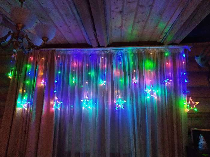 Фотография покупателя товара Гирлянда «Бахрома» 2.4 × 0.9 м с насадками «Звёзды», IP20, прозрачная нить, 138 LED, свечение синее, 8 режимов, 220 В - Фото 47