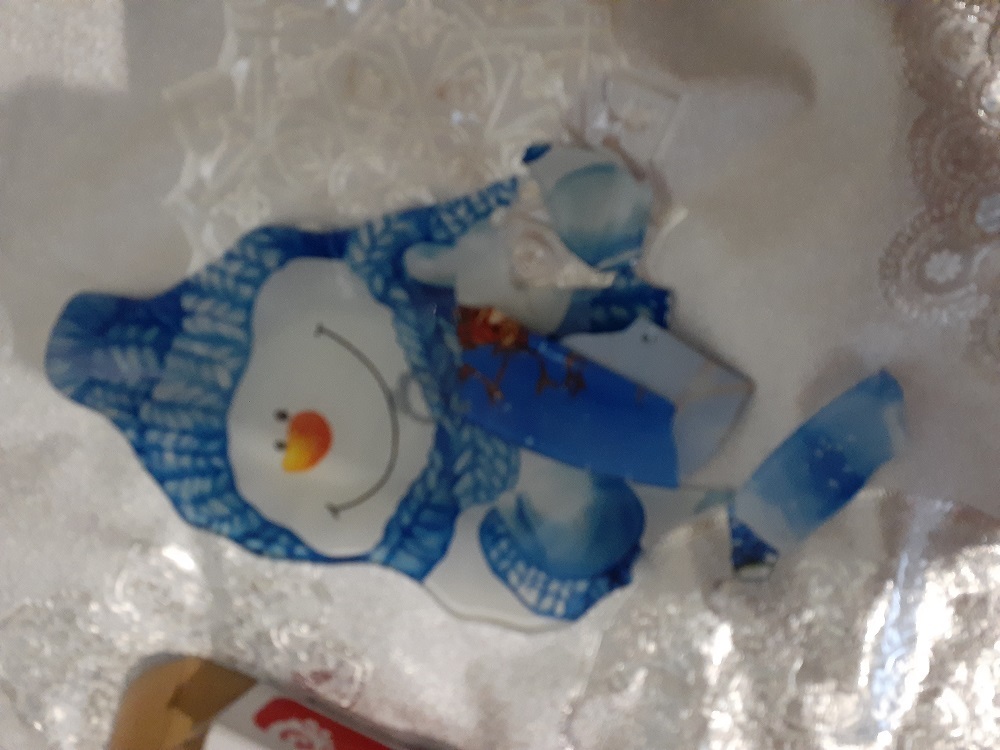 Фотография покупателя товара Блюдо стеклянное сервировочное Доляна «Снеговик в голубом», 22×15 см - Фото 1