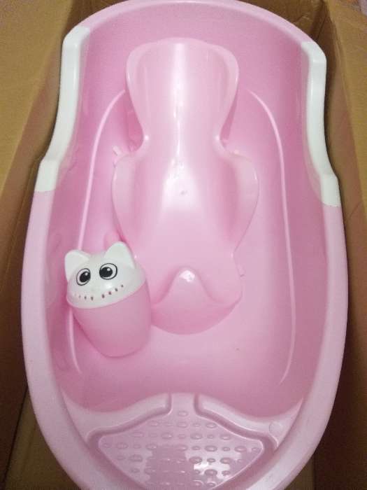 Фотография покупателя товара Набор для купания детский, ванночка 86 см., горка, ковш -лейка, цвет розовый - Фото 3