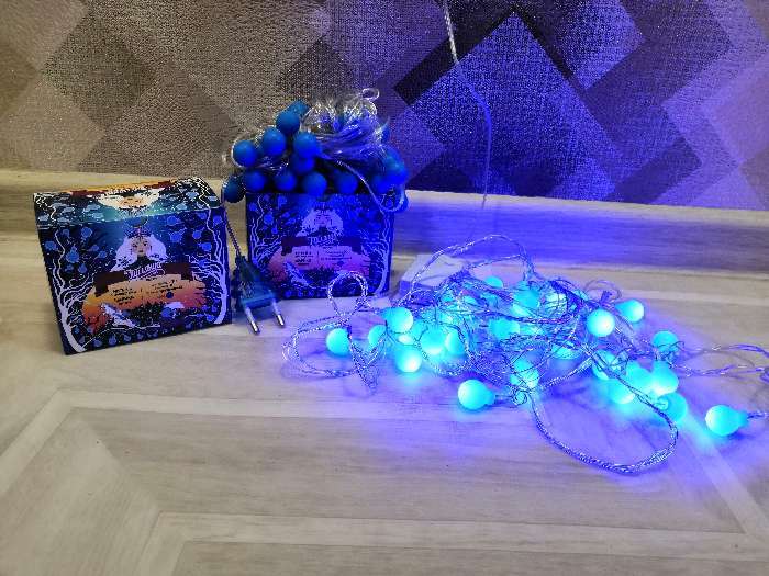 Фотография покупателя товара Гирлянда «Нить» 5 м с насадками «Шарики синие», IP20, прозрачная нить, 30 LED, свечение синее, 8 режимов, 220 В - Фото 18
