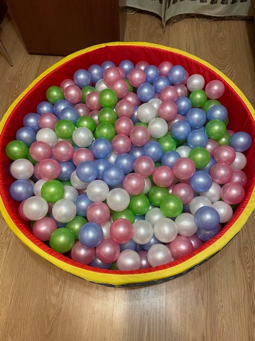 Фотография покупателя товара Набор шаров 500 шт, цвета: перламутрово - зелёный, малиновый, голубой - Фото 3