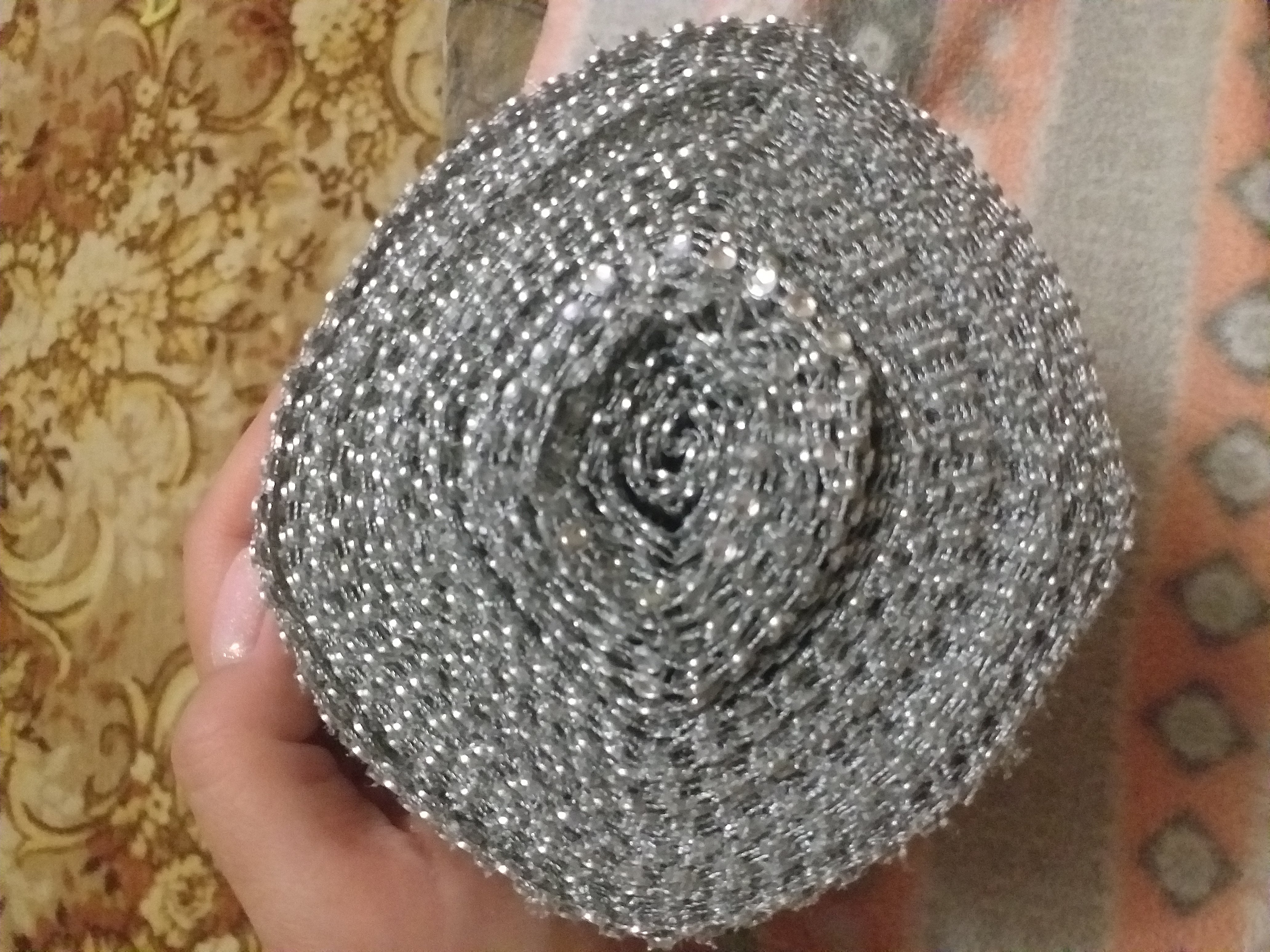 Фотография покупателя товара Лента с имитацией страз, 6 см, 9 ± 1 м, цвет серебряный - Фото 14