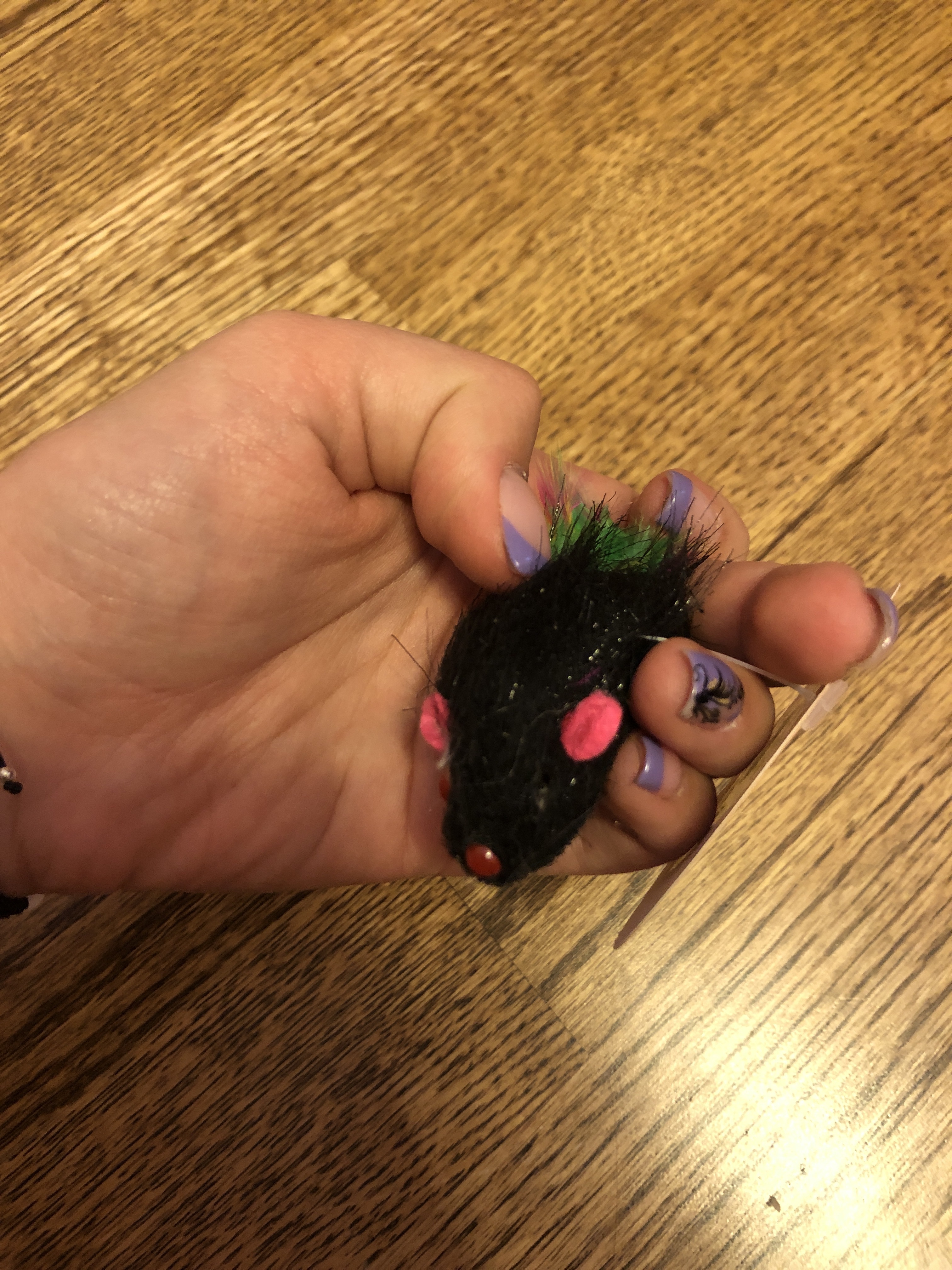 Фотография покупателя товара Мышь меховая однотонная с перьями 6,5 см, микс цветов