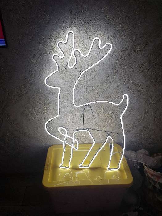 Фотография покупателя товара Неоновая фигура «Олень», 90 × 50 см, 600 LED, 220 В, свечение тёплое белое - Фото 1