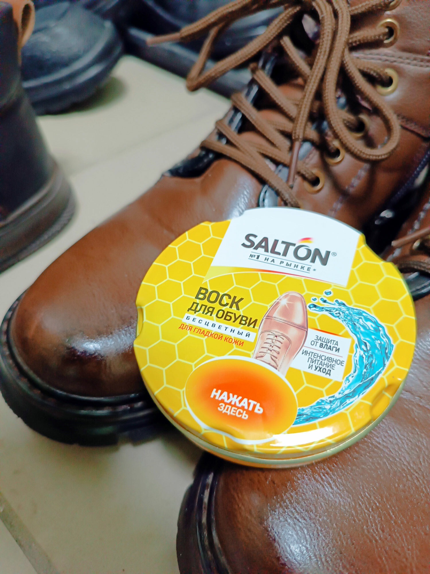 Фотография покупателя товара Воск для обуви SALTON в банке нейтральный 75мл - Фото 1