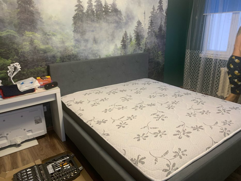 Фотография покупателя товара Кровать двуспальная «Мира», с ортопедическим основанием, 1400×2000 мм, велюр, цвет серый - Фото 6