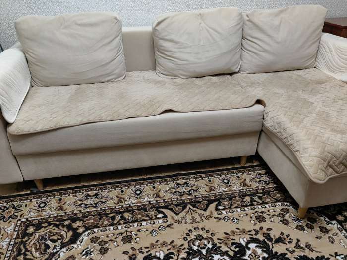 Фотография покупателя товара Угловой диван «Ванкувер», механизм еврокнижка, угол универсальный, велюр, цвет бежевый - Фото 1