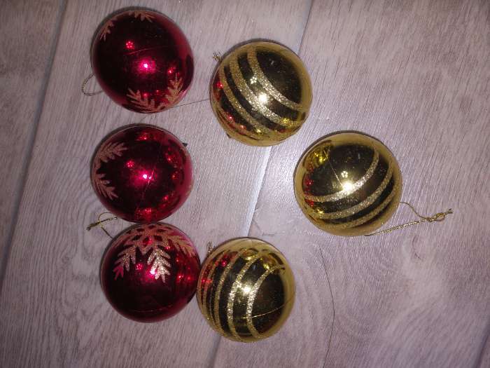 Фотография покупателя товара Ёлочные игрушки, шары новогодние, пластик, набор d=6 см, 6 шт. «Беата узоры» золотисто-красный - Фото 1