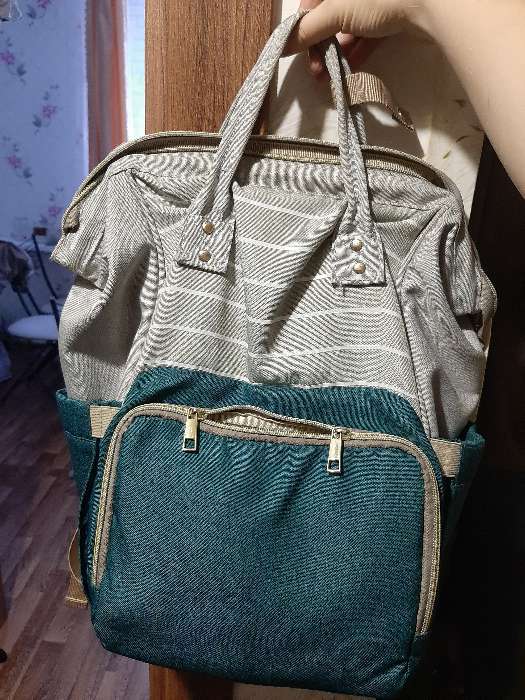 Фотография покупателя товара Рюкзак женский с термокарманом, термосумка - портфель, цвет серый/зеленый