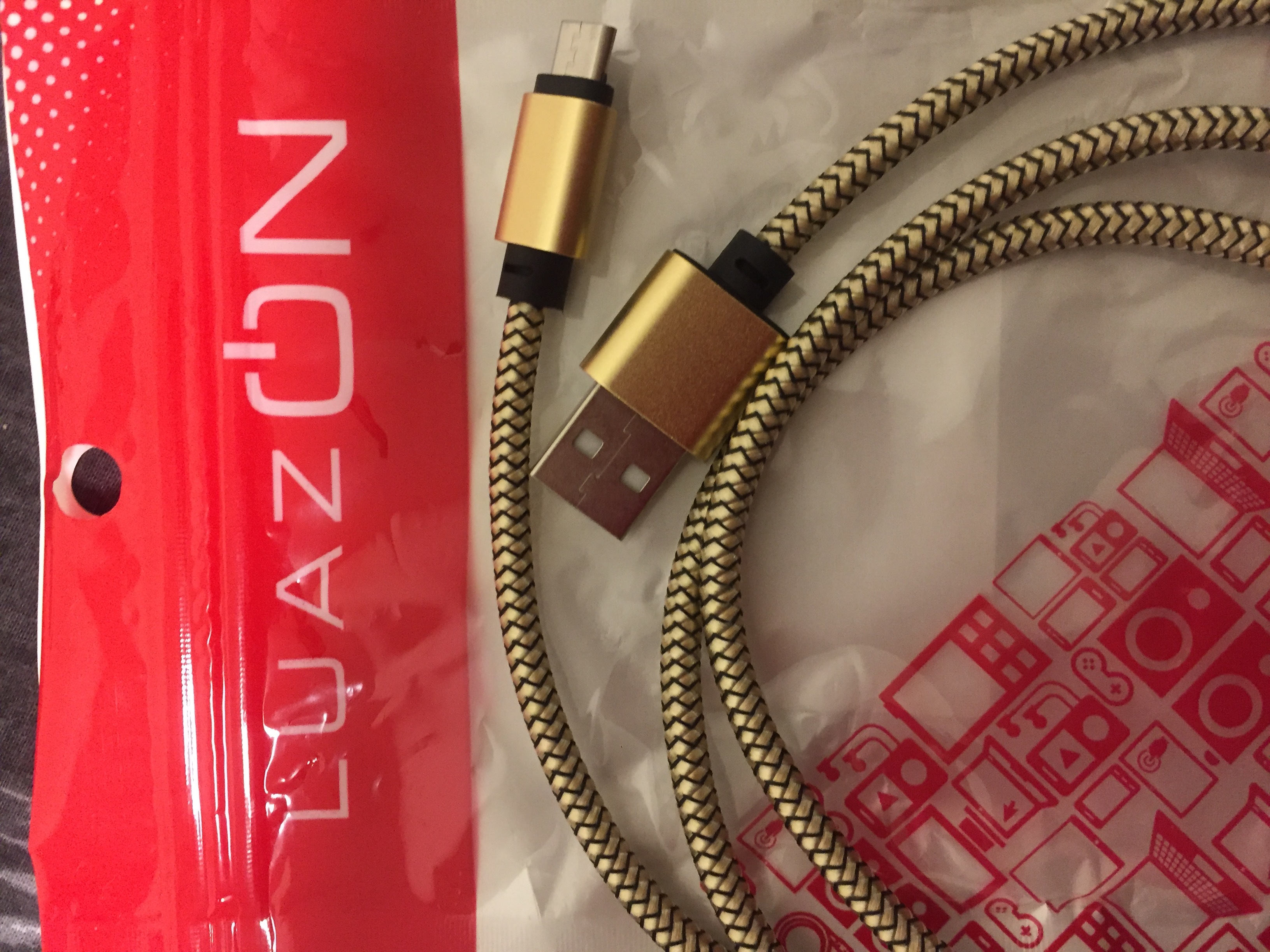 Фотография покупателя товара Кабель LuazON, Lightning - USB, 1 А, 1 м, оплётка нейлон, цвет золото - Фото 1