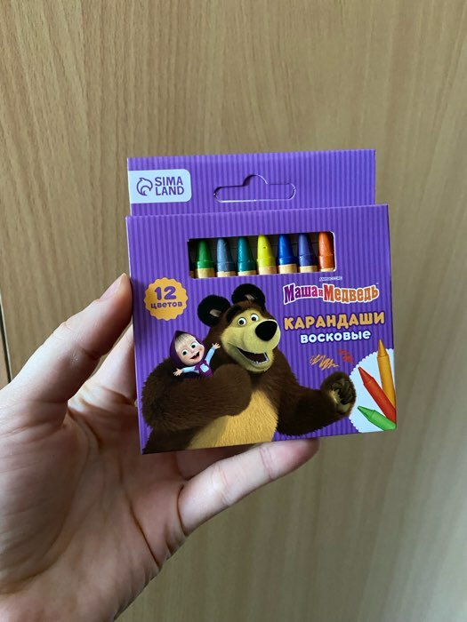 Фотография покупателя товара Восковые карандаши, набор 12 цветов, высота 8 см, диаметр 0,8 см, Маша и медведь - Фото 1