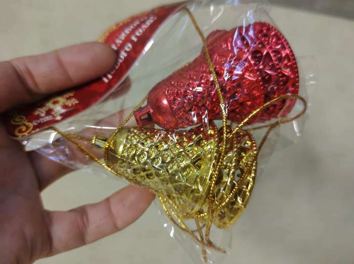 Фотография покупателя товара Украшение ёлочное "Колокольчики ребристые" (набор 6 шт) 4,5х4 см, красный золото - Фото 1