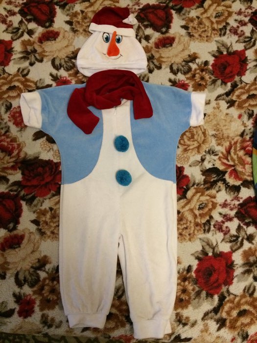 Фотография покупателя товара Детский карнавальный костюм «Снеговик в голубом жилете», велюр: комбинезон, шарф, шапка, рост 68–92 см - Фото 1