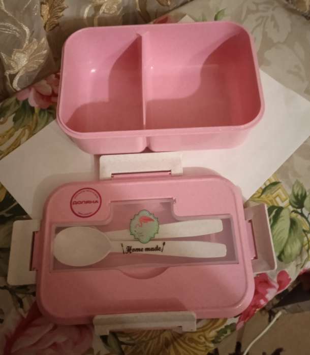 Фотография покупателя товара Ланч-бокс пластиковый Доляна «Фламинго», 22×16×7,5 см, 2 отделения, вилка, ложка, цвет МИКС
