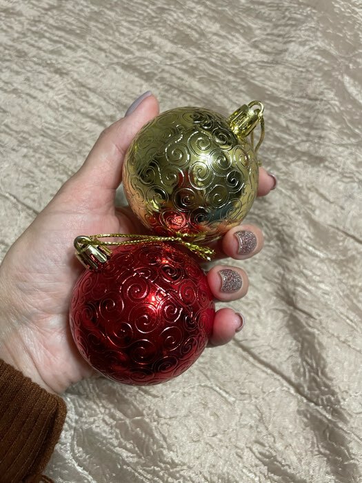 Фотография покупателя товара Набор шаров пластик d-6 см, 4 шт "Снежинка объёмная" красно-золотой