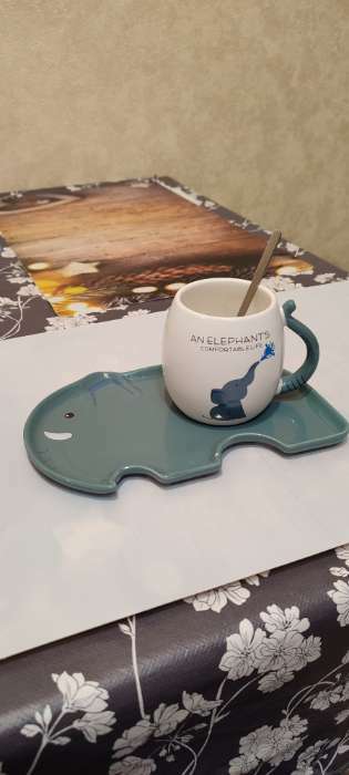 Фотография покупателя товара Чайная пара керамическая «Слоник», 2 предмета: кружка с ложкой 220 мл, блюдце 19×12,5 см - Фото 8