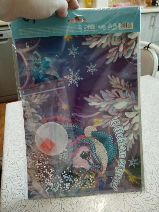 Фотография покупателя товара Новогодняя алмазная мозаика на открытке «Новый год. Сказочный единорог» - Фото 2