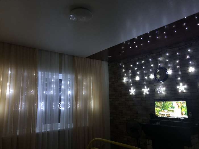 Фотография покупателя товара Гирлянда «Бахрома» 2.4 × 0.9 м с насадками «Звёзды», IP20, прозрачная нить, 138 LED, свечение тёплое белое, 8 режимов, 220 В - Фото 41