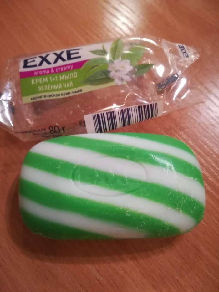 Фотография покупателя товара Крем-мыло Exxe, 1+1 "Оливковое масло", зеленое полосатое, 80 г