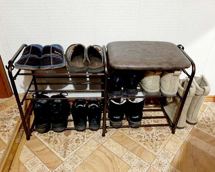 Фотография покупателя товара Подставка для обуви с сиденьем, 3 яруса, 89×30×48 см, цвет медный антик - Фото 3