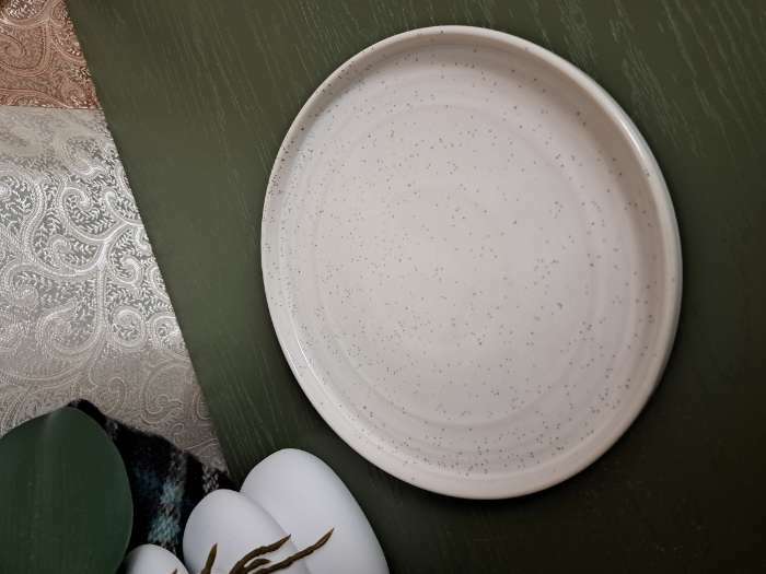 Фотография покупателя товара Тарелка фарфоровая обеденная Magistro Urban, d=22,5 см, цвет белый в крапинку - Фото 2