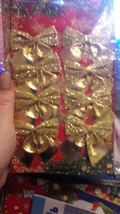 Фотография покупателя товара Украшение ёлочное "Бантик с блеском" (набор 8 шт) 4,5х5,5 см, золото