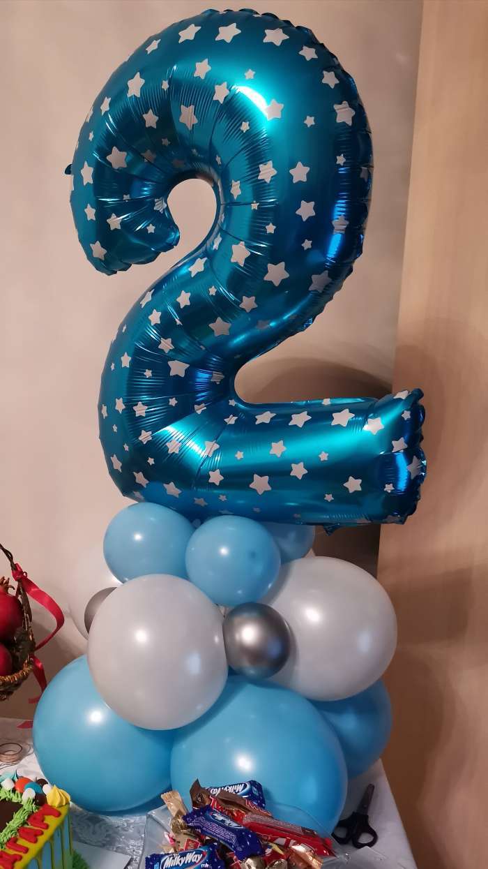 Фотография покупателя товара Букет из шаров «Цифра 4», фольга, латекс, набор 9 шт., цвет голубой, виды МИКС - Фото 2