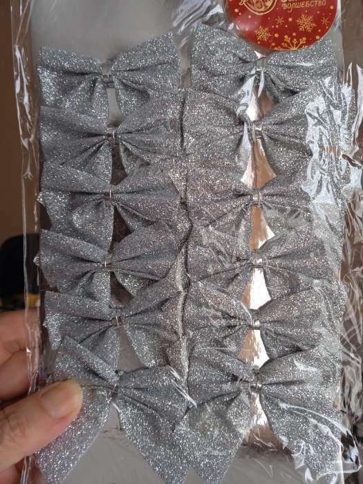 Фотография покупателя товара Украшение ёлочное "Бантик - блеск" (набор 12 шт) 4,5х5,5 см, серебро