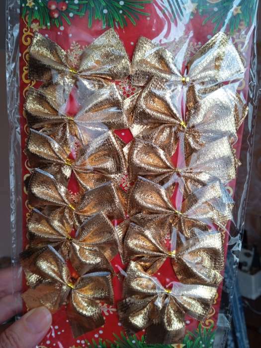 Фотография покупателя товара Украшение ёлочное "Бантик" (набор 12 шт) 5 см, золото - Фото 1