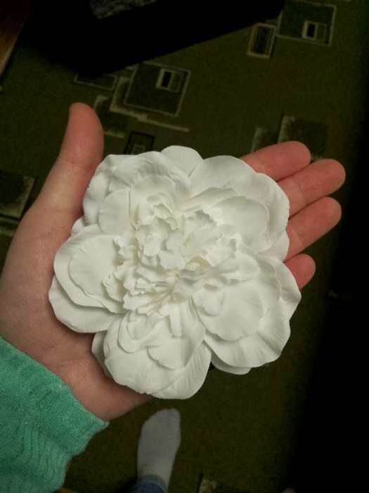 Фотография покупателя товара Брошь-заколка текстильная «Цветок» пион, цвет белый - Фото 1