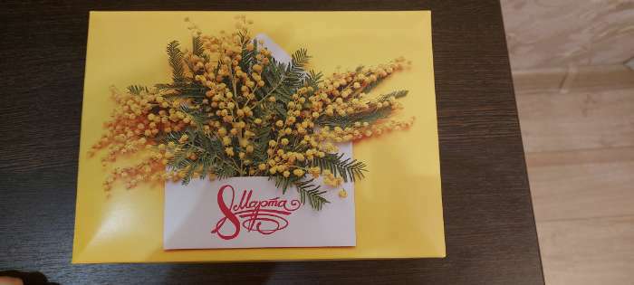 Фотография покупателя товара Подарочная коробка «8 марта, мимозы», 21×15×5.7 см - Фото 1