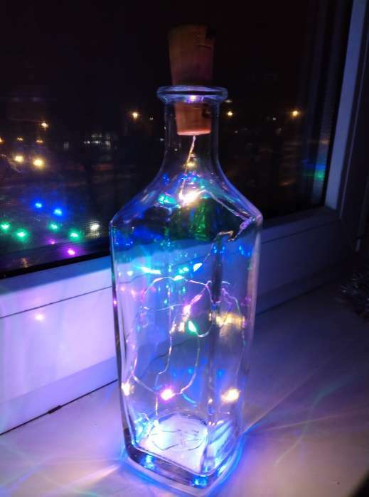 Фотография покупателя товара Гирлянда «Нить» 1 м роса с пробкой, IP20, серебристая нить, 10 LED, свечение синее, LR44х3 - Фото 9