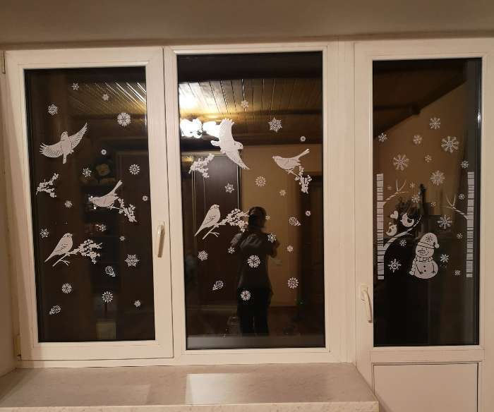 Фотография покупателя товара Наклейка для окон «Зимние птички» , многоразовая, 33 × 50 см