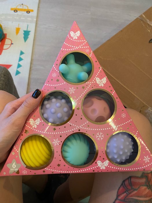 Фотография покупателя товара Подарочный набор развивающих мячиков "Розовая елочка" 6 шт. цвет МИКС - Фото 3