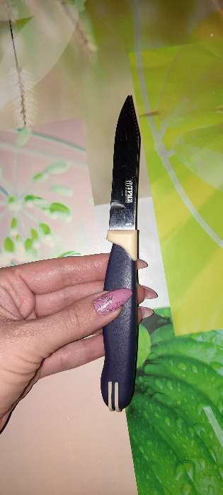 Фотография покупателя товара Нож кухонный «Мультиколор», для овощей, лезвие 8 см, с пластмассовой ручкой, цвет синий - Фото 2