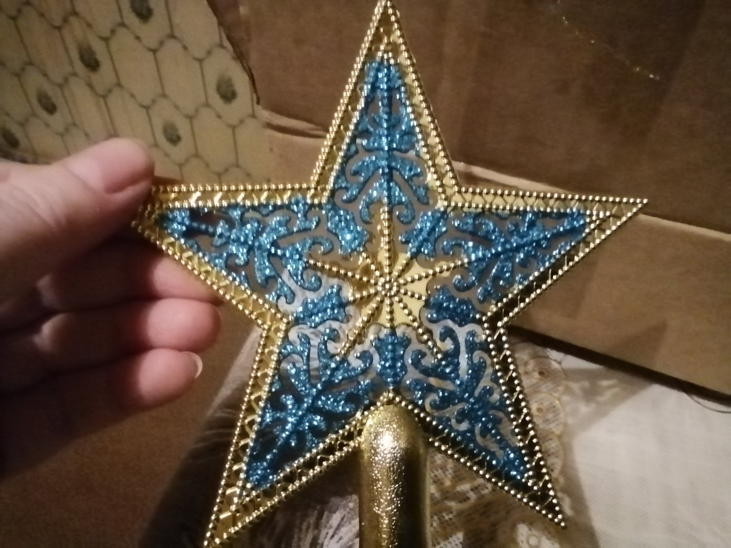 Фотография покупателя товара Наконечник "Звезда" кружевной узор, 15х14,5 см, золотисто-синий