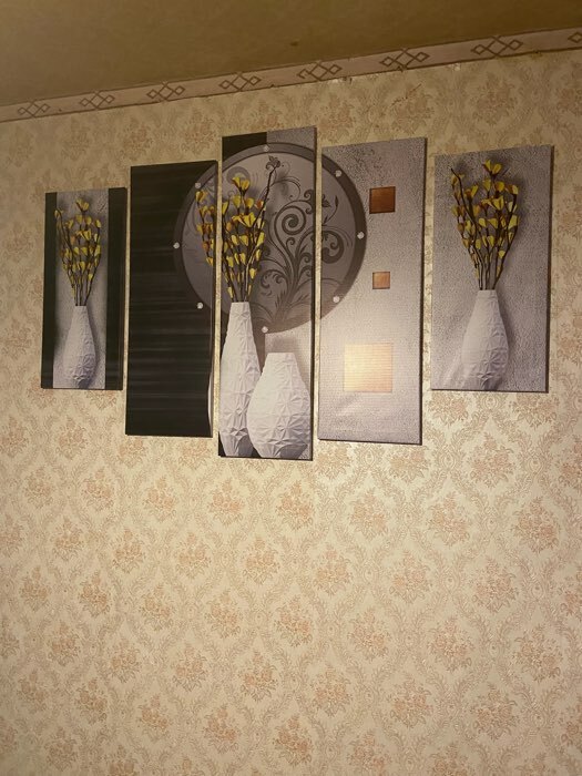 Фотография покупателя товара Модульная картина "Жёлтые цветочки" (2-23х52; 2-24х70; 1-24х80) 120х80см