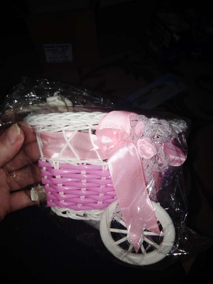 Фотография покупателя товара Корзинка декоративная "Велосипед с кашпо-розовая лента" 10х21х12,5 см - Фото 3