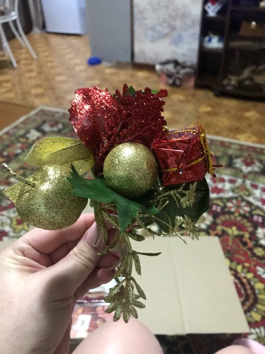Фотография покупателя товара Декор "Зимние мечты" яблочки бантик 20 см, золото