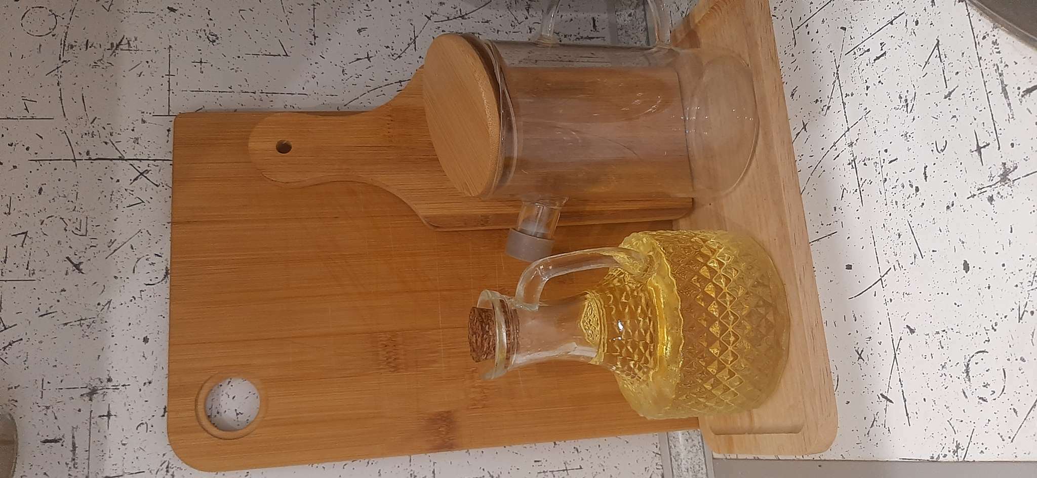 Фотография покупателя товара Бутылка для соусов и масла Доляна «Парфе», 180 мл, 9.5×14 см, с пробковой крышкой, стекло, прозрачная - Фото 2