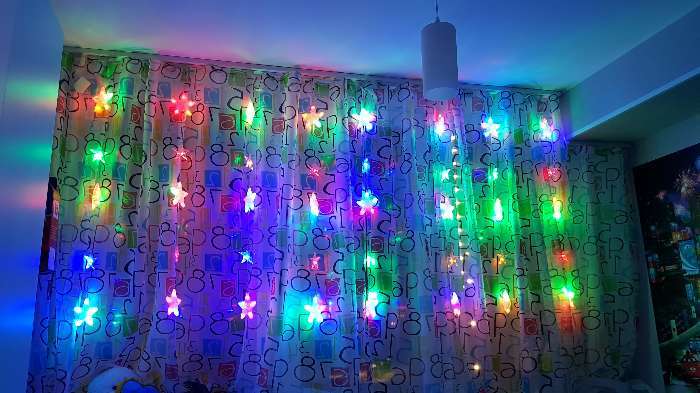 Фотография покупателя товара Гирлянда «Бахрома» 2.4 × 0.9 м с насадками «Снежинки», IP20, прозрачная нить, 150 LED, свечение мульти, 8 режимов, 220 В - Фото 50
