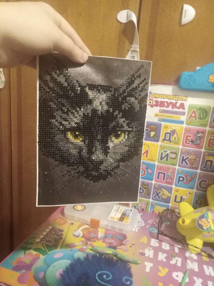 Фотография покупателя товара Алмазная мозаика с частичным заполнением «Чёрный кот», 15 х 21 см, холст. Набор для творчества - Фото 5