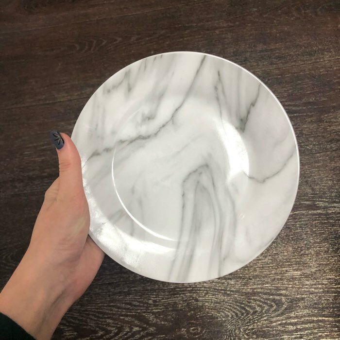 Фотография покупателя товара Тарелка керамическая десертная Доляна «Мрамор», d=19 см, цвет серый
