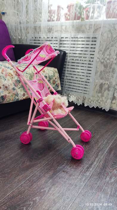 Фотография покупателя товара Кукольная коляска, с козырьком, металлический каркас - Фото 1