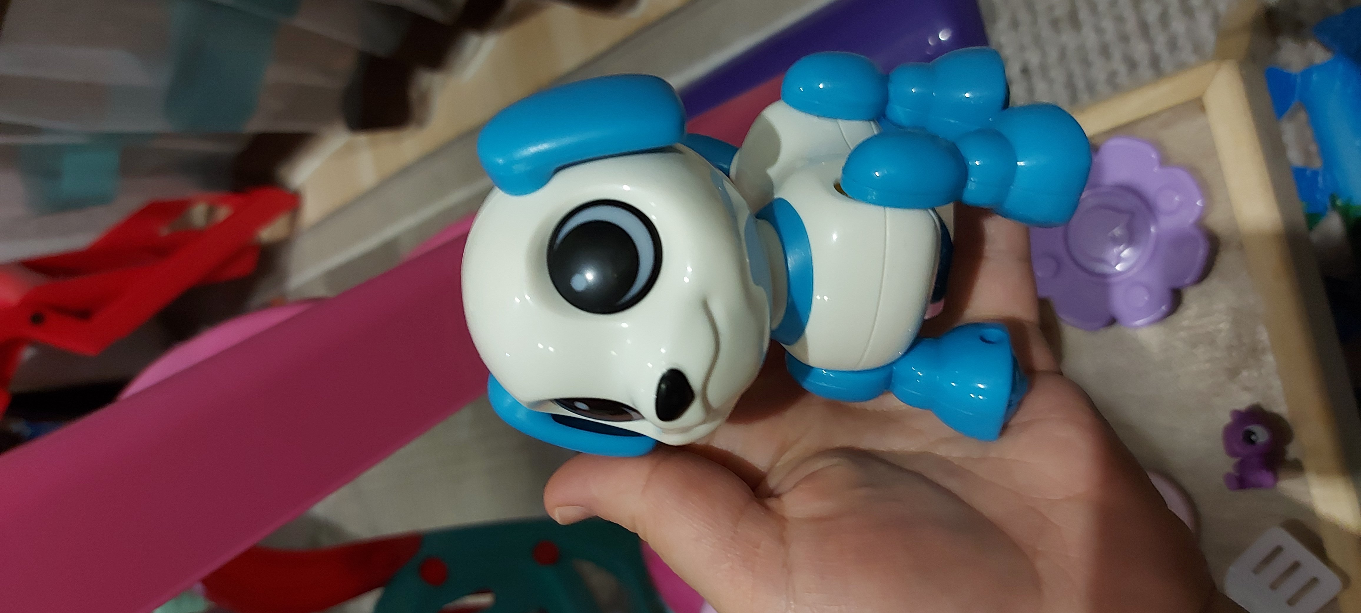 Фотография покупателя товара Робот собака «Питомец» IQ BOT, интерактивный: с записью звуков, реагирует на хлопки, звук, свет, на батарейках, фиолетовый