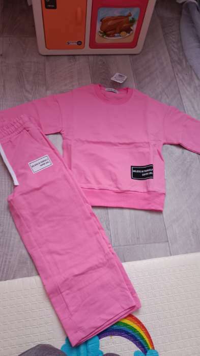 Фотография покупателя товара Комплект для девочек (свитшот, брюки), цвет розовый, рост 110 см - Фото 1