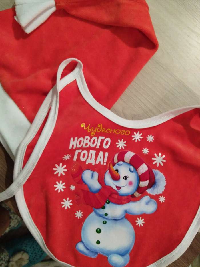 Фотография покупателя товара Набор новогодний "Снеговик", велюр, колпак, слюнявчик, 1-3 года