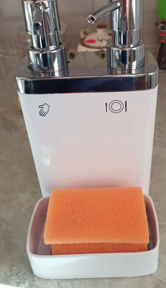 Фотография покупателя товара Дозатор для жидкого мыла Viva, секция для губки, 0,3 мл, 0,6 мл, цвет серый - Фото 9