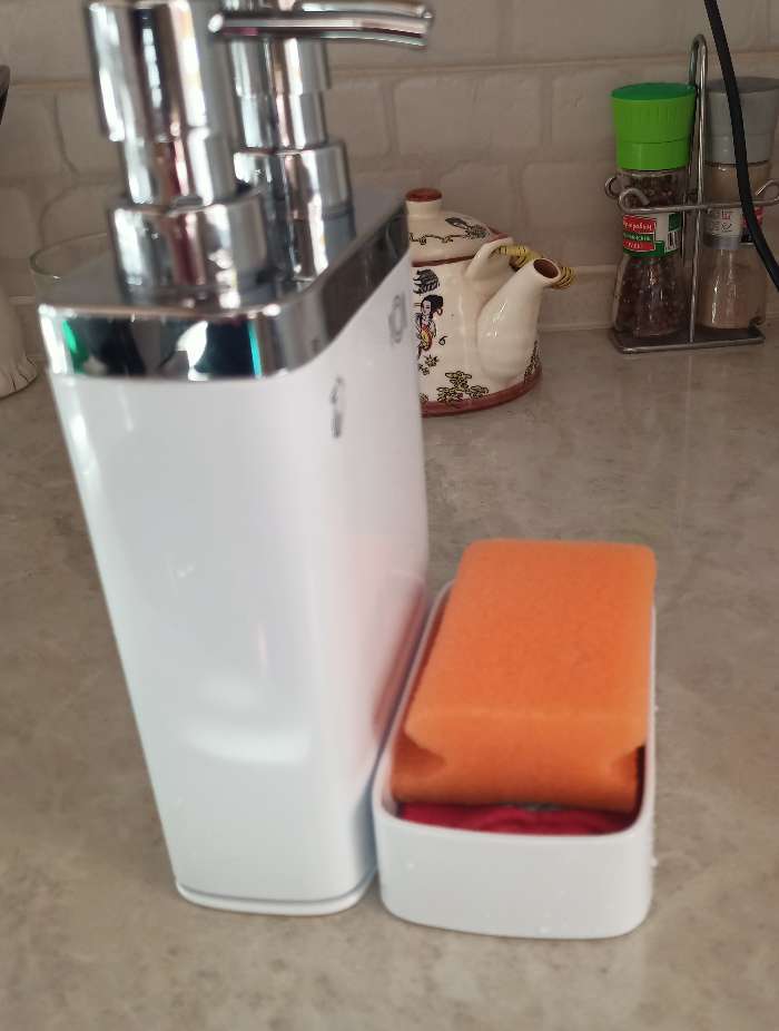 Фотография покупателя товара Дозатор для жидкого мыла с секцией для губки Viva, цвет черный - Фото 8
